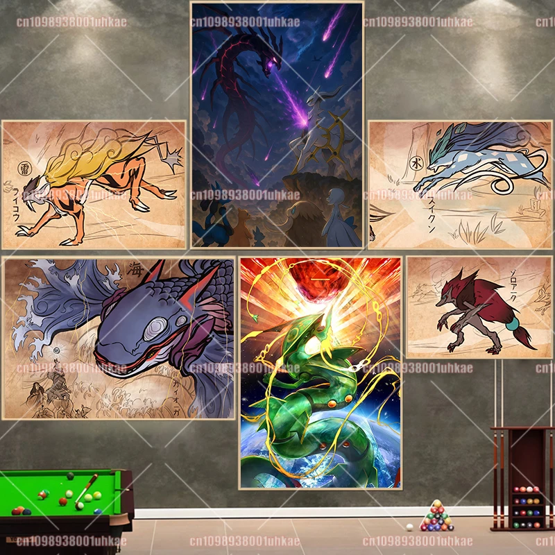 

Anime Pokemon Canvas Painting Rayquaza Charizard Arcanine Eevee Kyogre Darkrai Retro Style Poster and Wall Art Home Decor