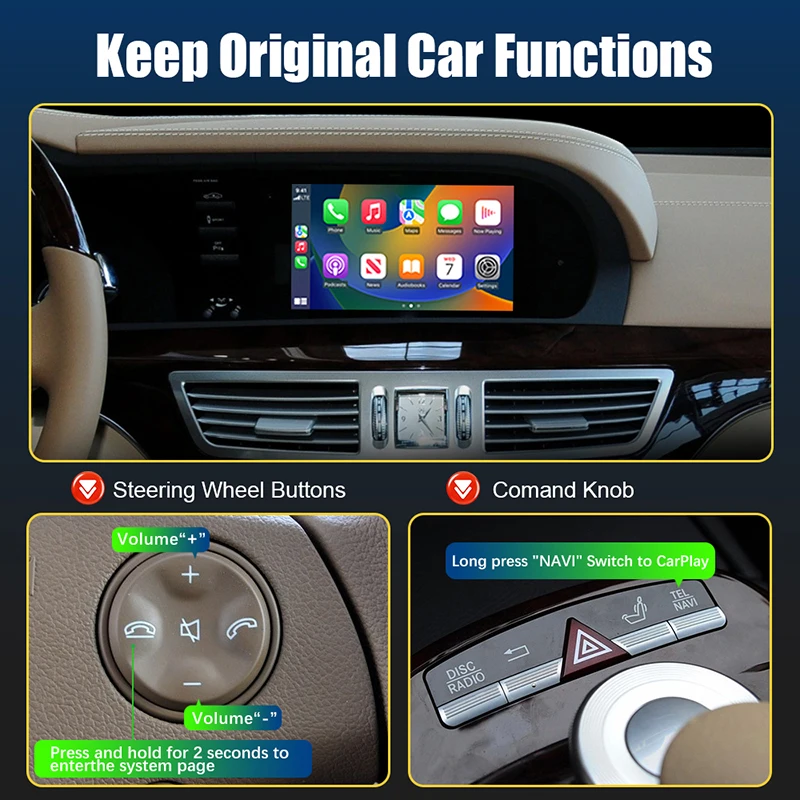 CarPlay wireless per Mercedes Benz Classe S / CL W221 2006-2012, con Android Auto Mirror Link AirPlay Car Play Funzioni