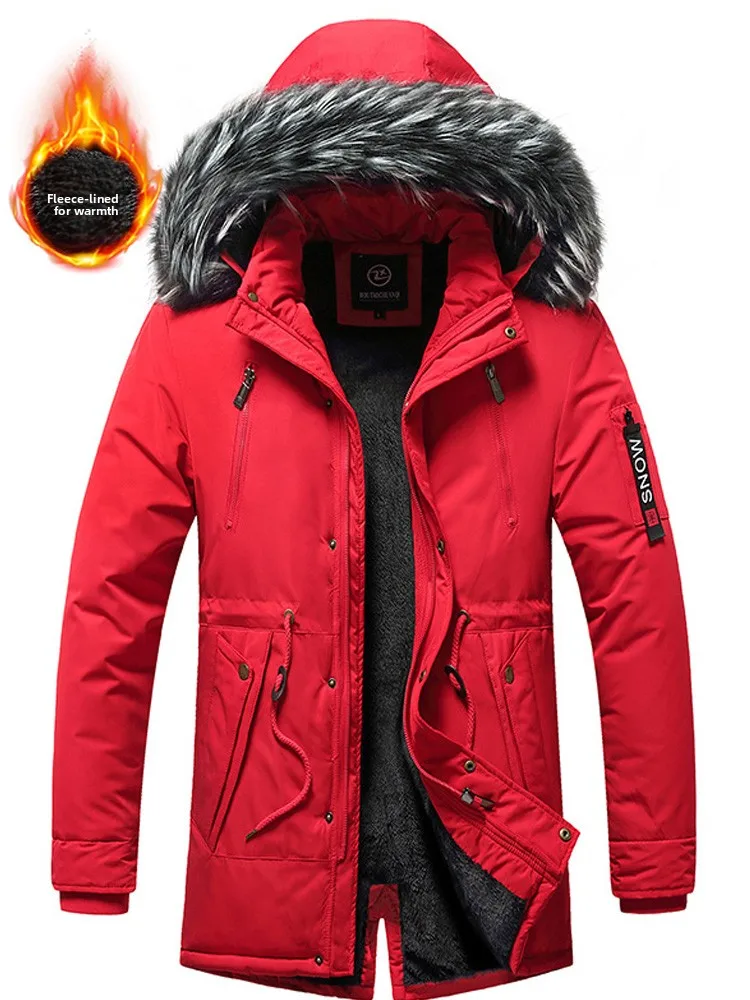 

Мужская зимняя утепленная флисовая куртка средней длины с капюшоном, хлопковое пальто в городском стиле, с длинными рукавами, на молнии, цветное