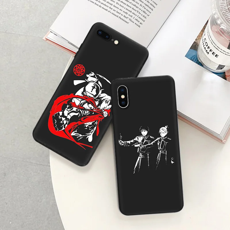 Matte Phone Case For iphone 16 Plus 15 14 13 12 11 Pro Max Mini 7 8 XR 16Pro XSMax Fullmetal Alchemist Anime Black Soft Cove