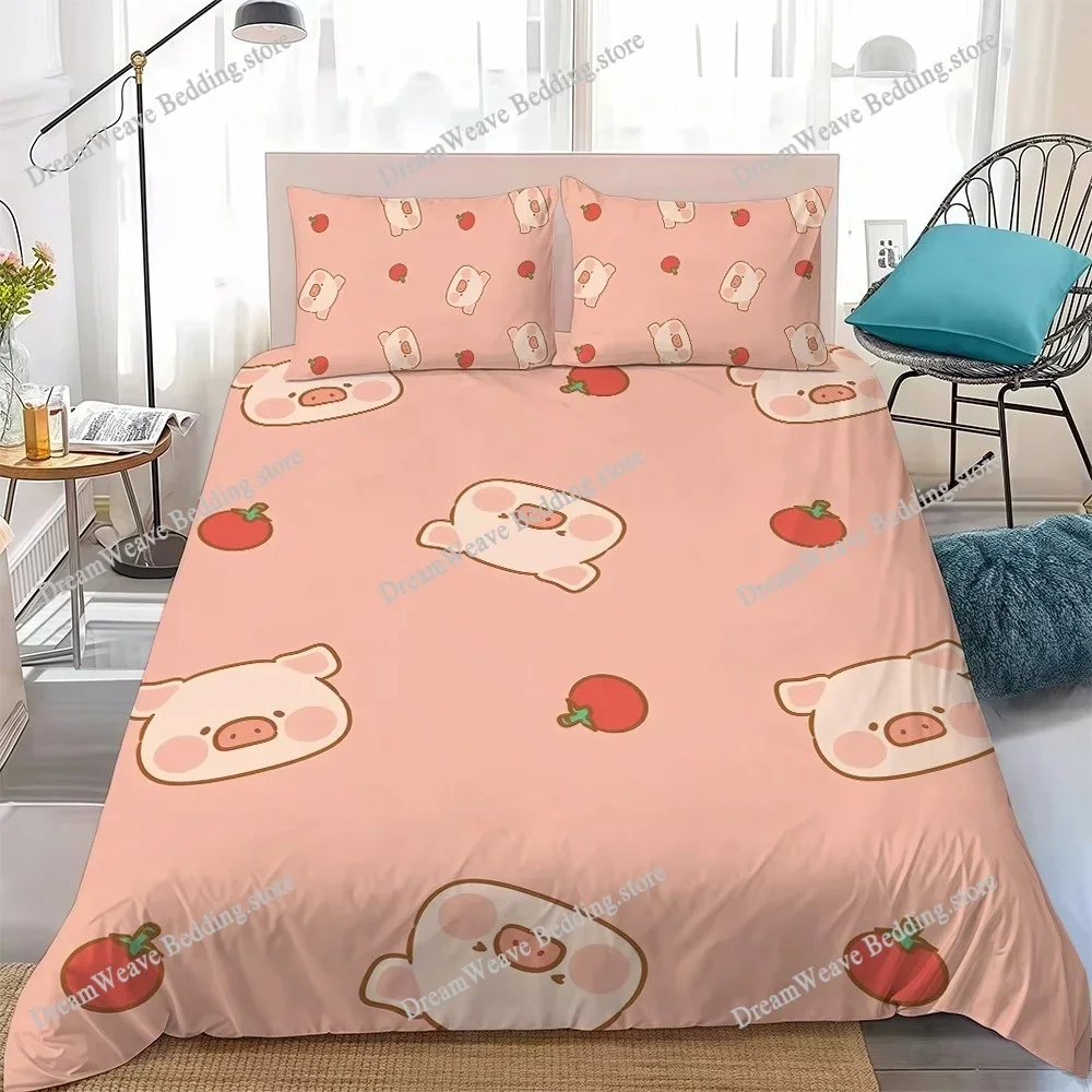 Cute Cartoon L-Lulu The Piggy Duvet Cover Set Home Style Bedding Soft Laundry Cotton Bed Student Dormitory Gift