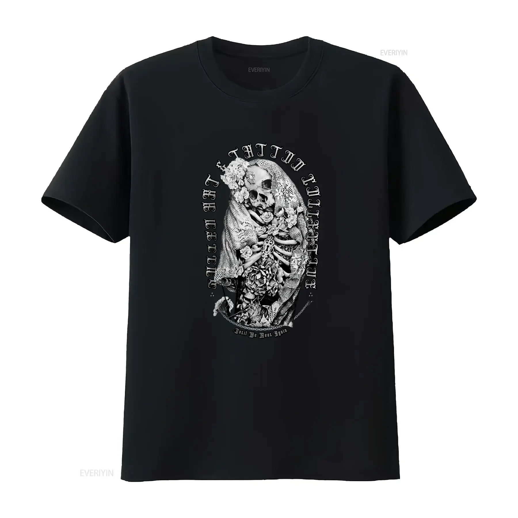 Sullen Men's The Bride Premium Jet Black T Shirt JTBK Gothic Skull with Floral Lace Print vintage Washed Stylish graphic