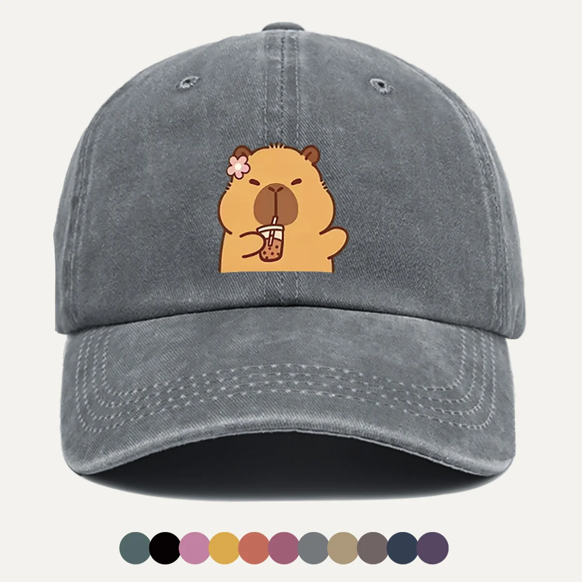 1pc Cartoon Capybara Drinking Milk Tea Printed Baseball Cap, Cute And Lovely Duckbill Hat, Fashionable Casual All-Match, Unisex