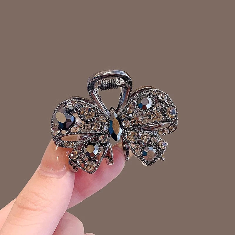 Fashion Alloy Rhinestone Bow Butterfly Small Hair Clips Exquisite Hair Claw For Girl Women Black Hairpin Shining Hair Jewelry