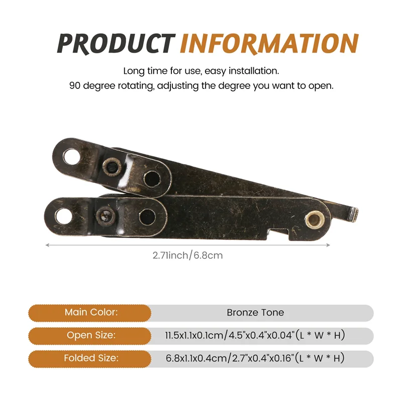 ABZS Scatola per mobili Coperchio pieghevole girevole Cerniera di supporto Tono bronzo 4 pezzi