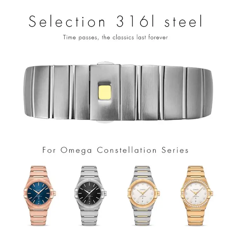 MAISITU Stainless Steel Watch Bands Folding Buckle Watch Strap For Omega Double Eagle Constellation Bracelet 15mm 17mm 18mm