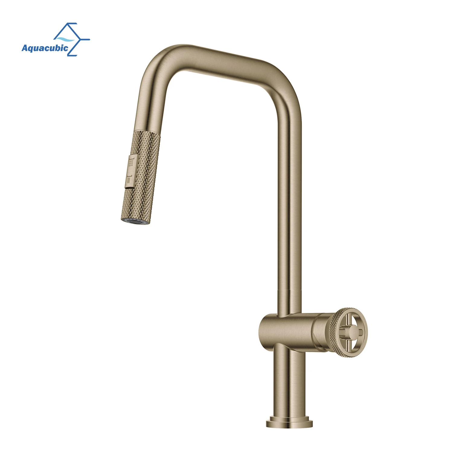 Modern European style Brushed Gold Industrial Pull-Down Single Handle Kitchen Faucet in Spot Free