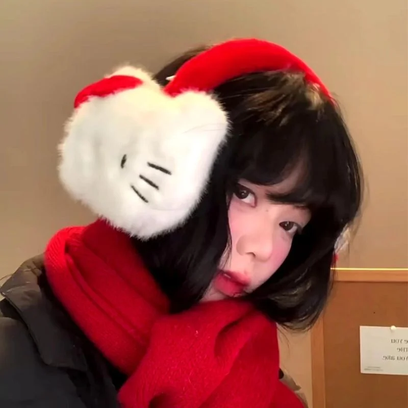 أزياء مرحبا كيتي أفخم غطاء للأذنين فتاة الشتاء لطيف التصميم الإبداعي واقيات الأذن الباردة والدليل على الأذن في الهواء الطلق استخدام تدفئة الأذن الدافئة