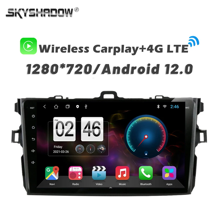 720P 360 Camera Carplay Android 13.0 8G+256G Car DVD Player GPS WIFI Bluetooth RDS Radio For Toyota Corolla E140 E150 2006-2012