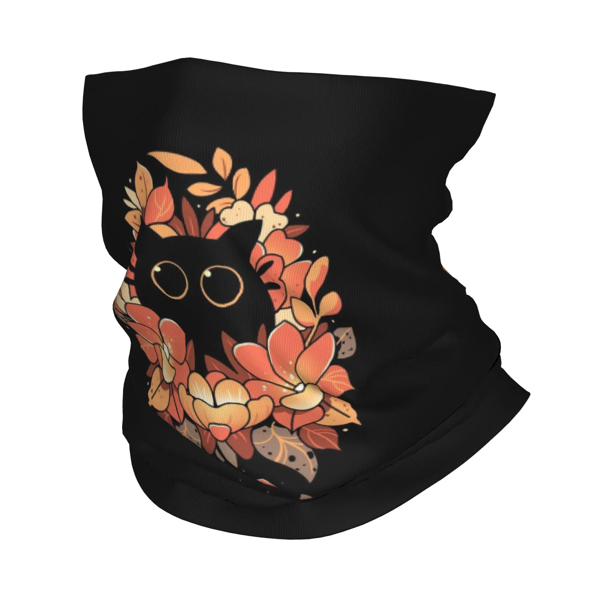 Cartoon Black Cat Fall Leaves Bandana Neck Gaiter Printed Magic Scarf Multi-use Face Mask Hiking Fishing For Men Women Adult