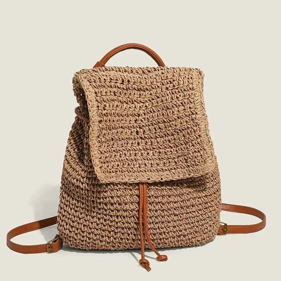 Women's Straw Backpack Summer Boho Bohemian Hollow Shoulder Bag Hobo Crochet Woven Travel Bags for Women Knitted Beach Back Pack