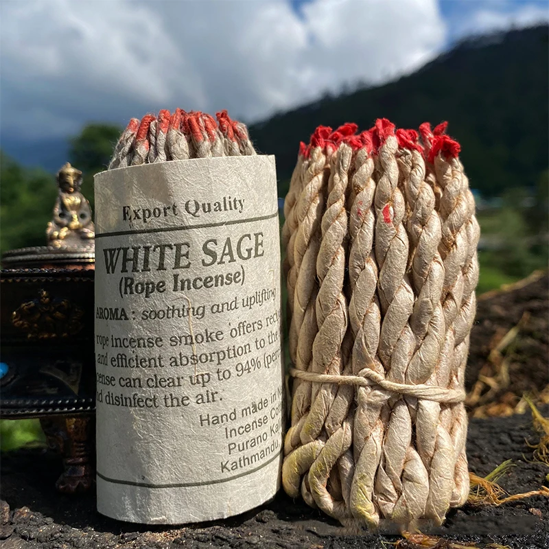 New Natural Nepalese Traditional White Sage Handmade Rope Fragrance, DIY Home Indoor Fragrance, Soothing Spirit, 1 Set