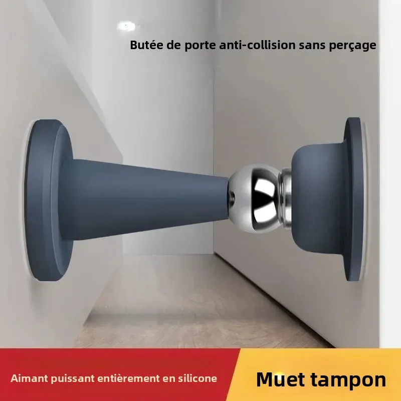Butoir de porte sans perceuse pour porte de chambre à coucher, protection murale fixe, anti-collision, en silicone domestique, forte aspiration, bouchon de sol