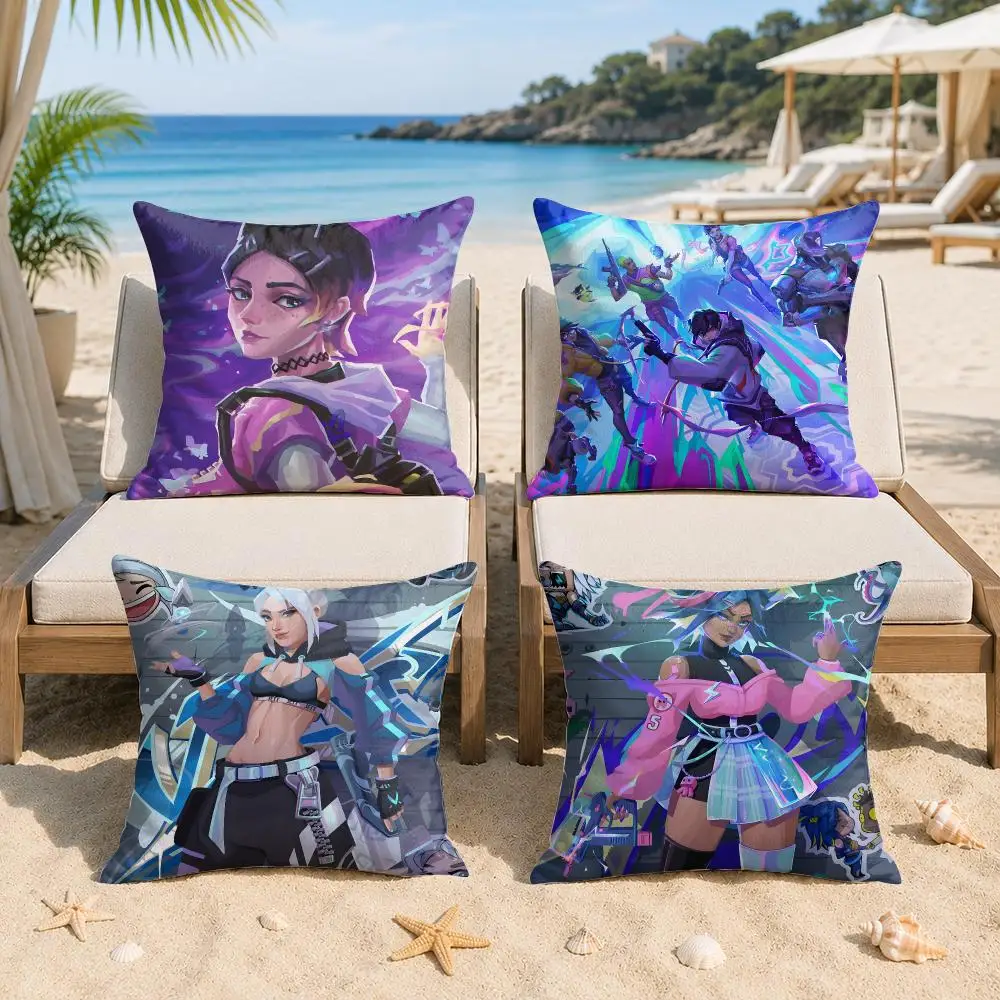 Games F-VALORANTS HOT Cushion Cover Silky Short Plush Invisible Zipper Dustproof Sofa Pillow Case For Home Decor