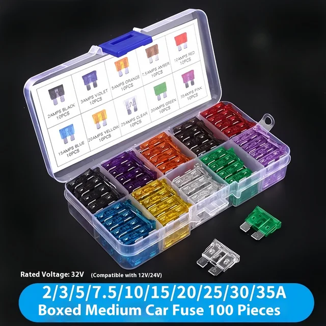 180Pcs 100pcs 50pcs Car Fuse Assortment Set Profile Middle Size Blade Type Fuse Auto Car Truck 2-35A Fuse with Box Clip 4