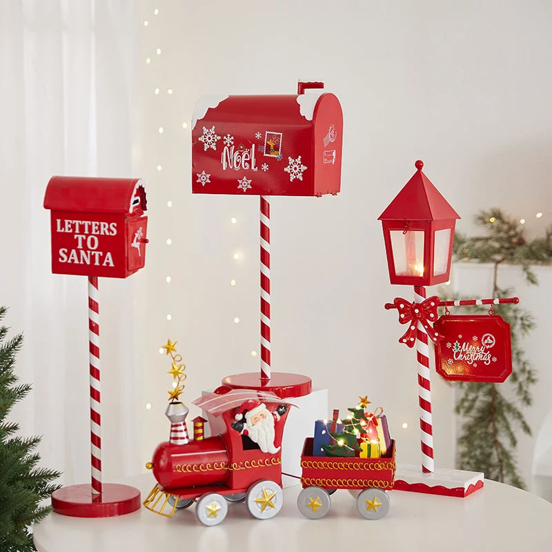Christmas Decoration Wooden House Iron Mailbox Christmas Scene Arrangement Ornament