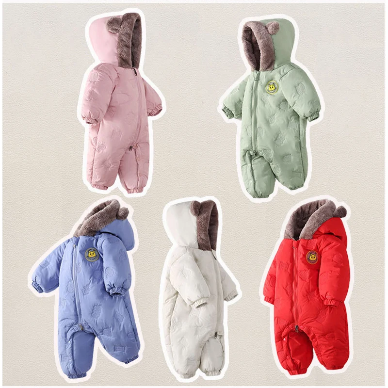 Newborn Baby Winter Jumpsuit One-piece Hooded Cotton Clothes Unisex Boys Girls Zipper Warm Clothing Jumpsuit Protect Baby Body