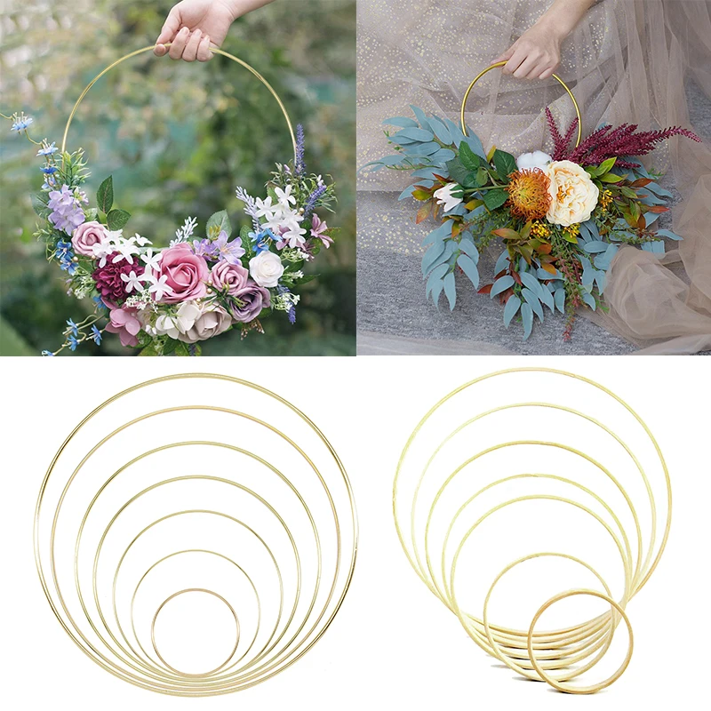 Metal Ring Wooden Bamboo Floral Hoop Wreath Macrame Craft Hoop Rings DIY Wreath Decorative Circle Craft Tool Wedding Decoration