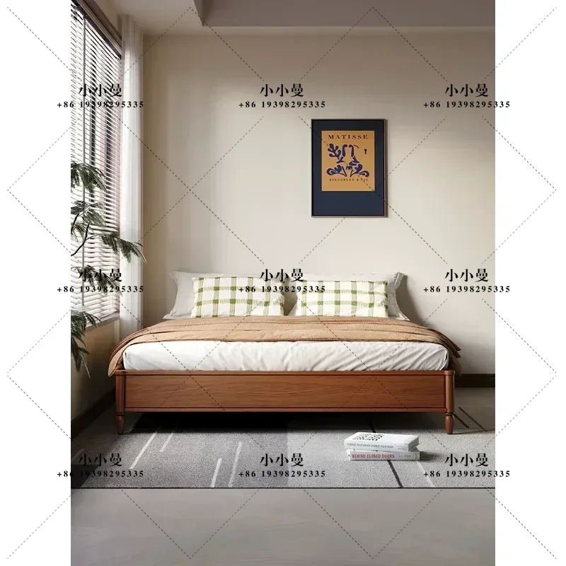 Solid Wood Bed Frame with Storage Antique Style 1.5m Single 1.8m Double Bed for Small Apartment Primary Secondary Bedroom No