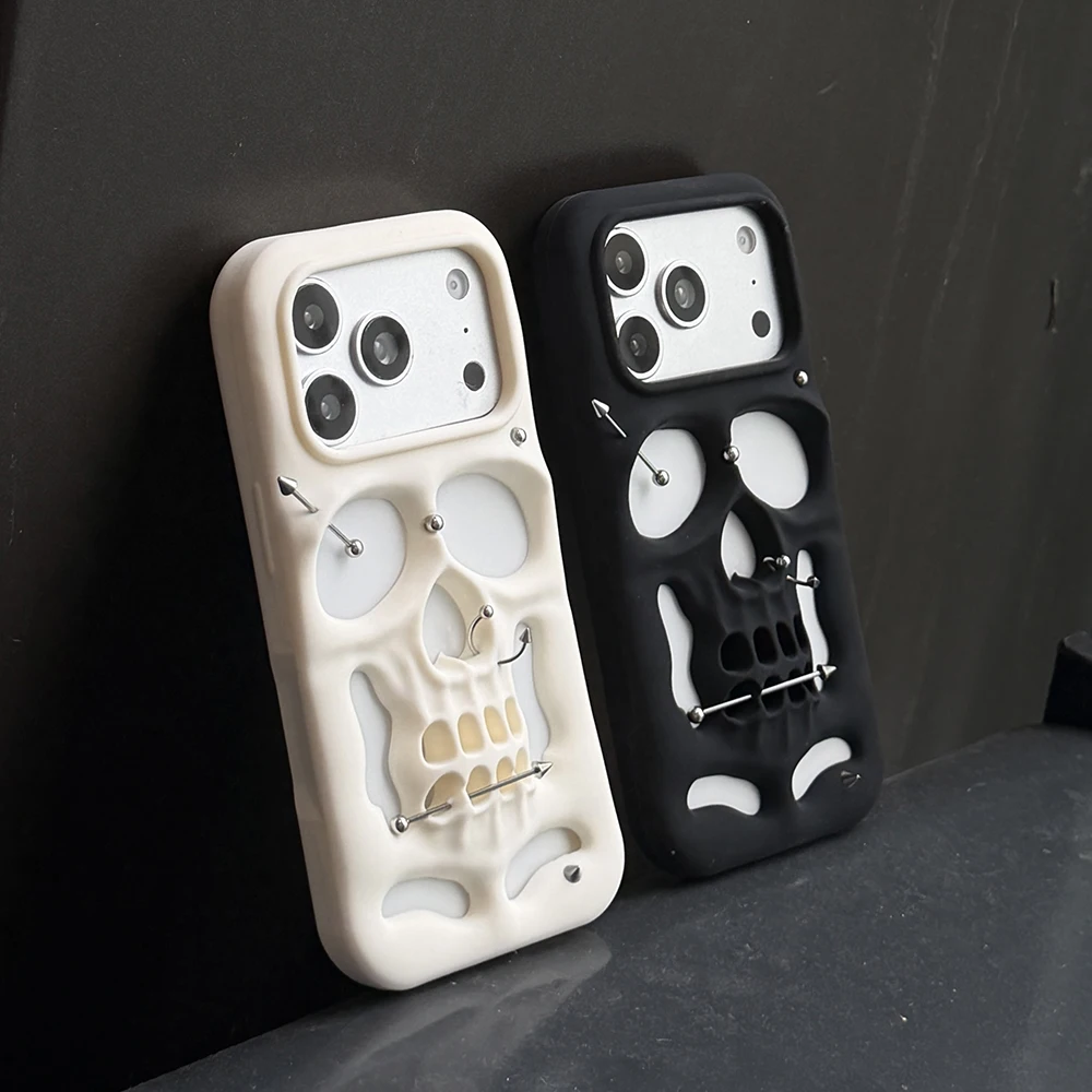 Für iPhone 18 17 16 15 12 13 14 Pro Max Modische Halloween 3D Hohlraum Wärmeableitende Totenkopf-Gesichts-Weichsilikonhülle Lustige Abdeckung – Detail 3