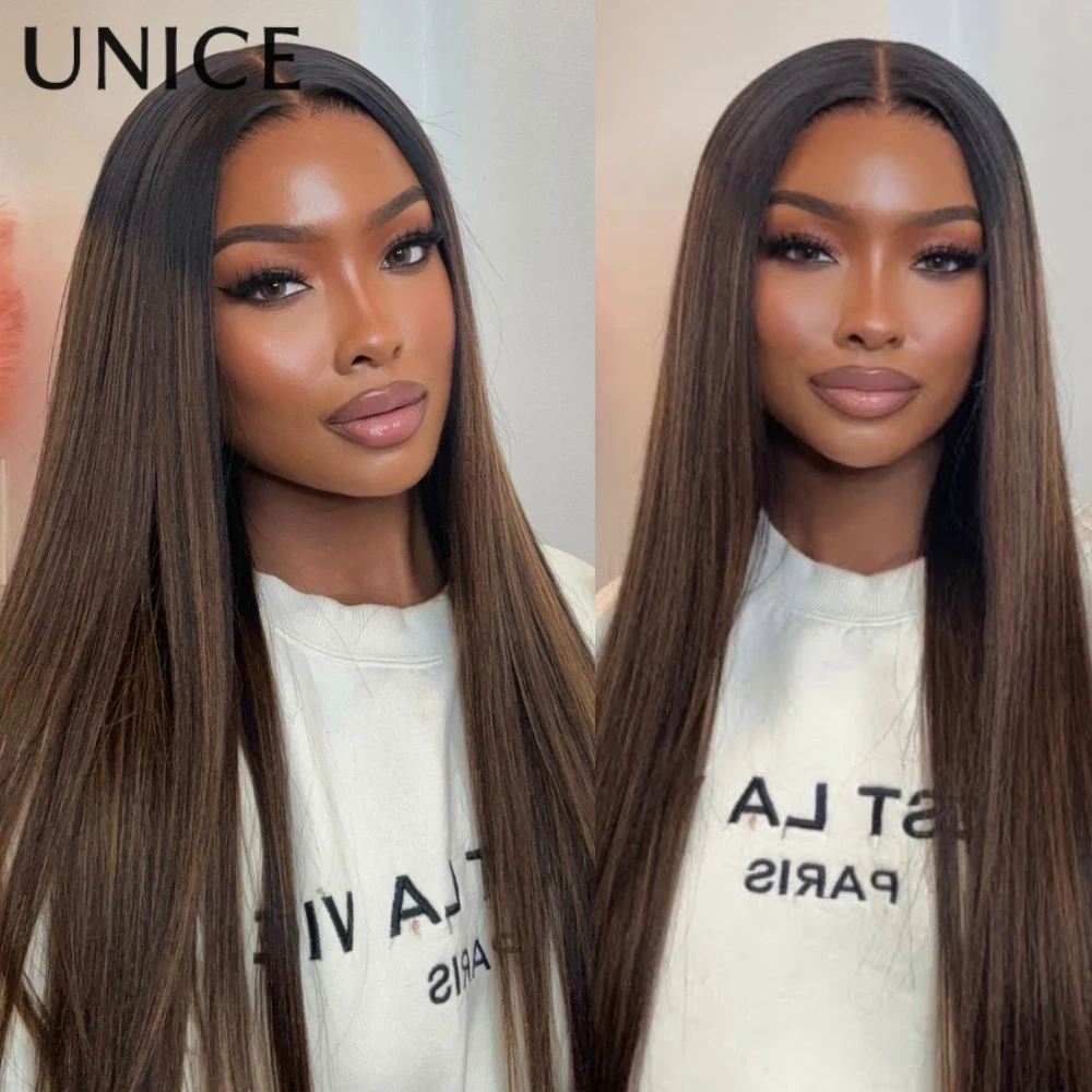 يونيس 13x4 ما قبل كل شيء ™   باروكة أمامية من الدانتيل يسلط الضوء على شعر مستعار ياكي مستقيم مع رباط شعر مستعار بدون صمغ مبيض مسبقًا