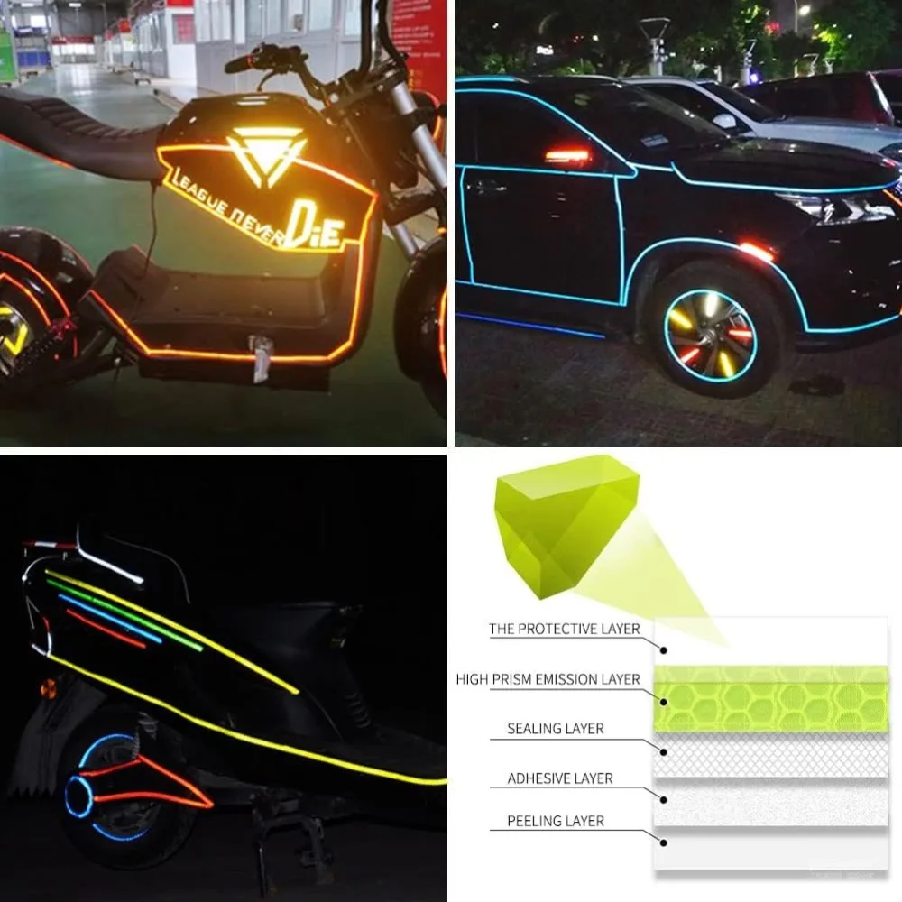 Reflective Tapes Reflectors Warning Tape Night Safety Sticker White Red Orange Green For Bicycle Car