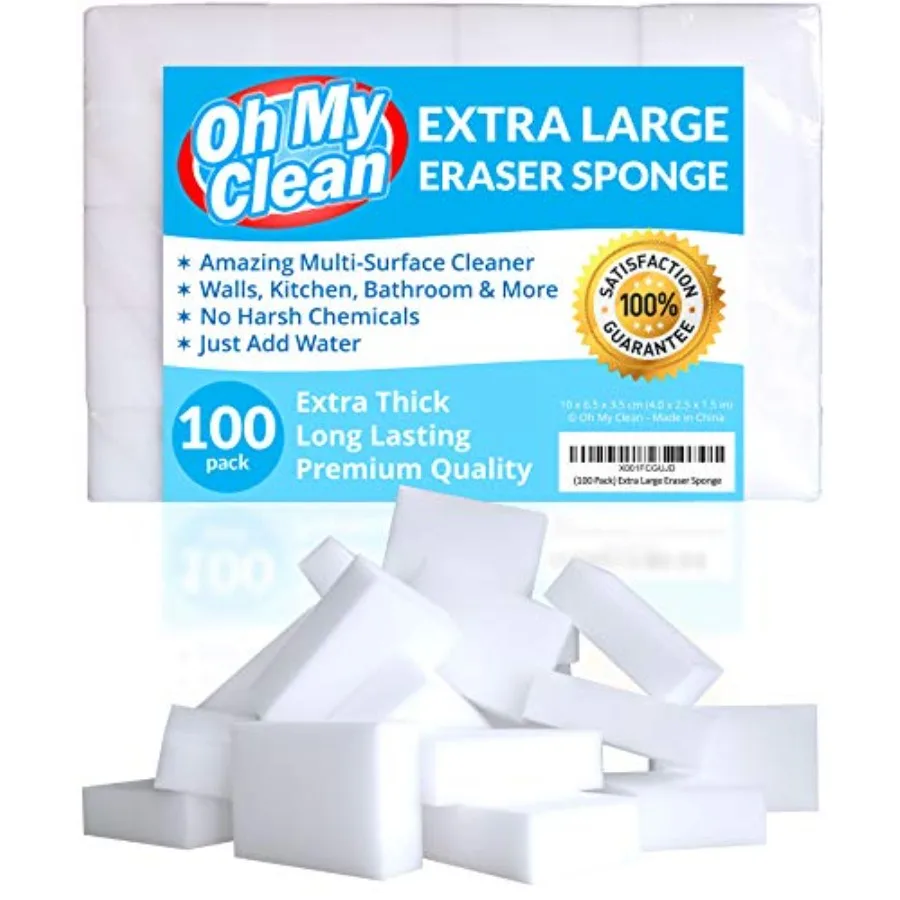 

100 Pack Extra Large Eraser Sponge Extra Thick Long Lasting Magic Melamine Cleaning Sponges in Bulk White Foam Pads for Walls K