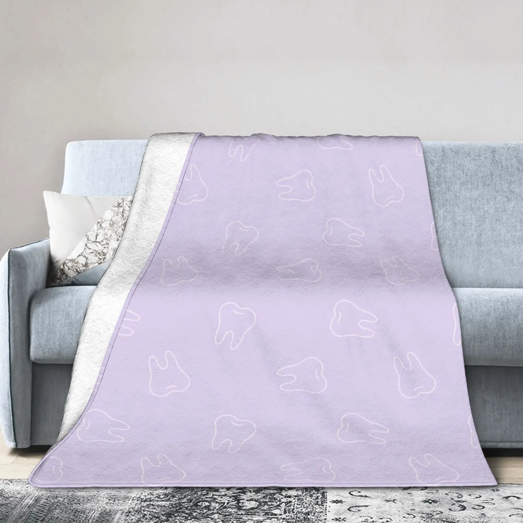 Custom Tooth Party Purple Blankets Warm Flannel  Throw Blanket for Bedroom Office Bedspreads