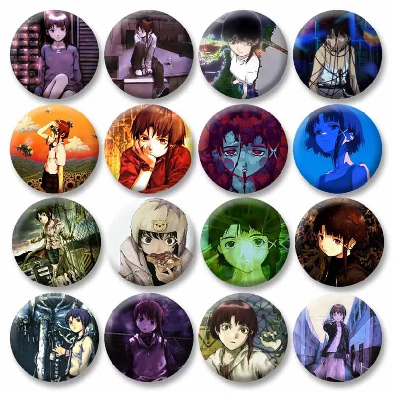 Experimentos en serie de Anime de terror, alfileres de botón suaves Lain, insignia de personaje animado suspenso de ciencia ficción, broche de hojalata en mochila, regalos