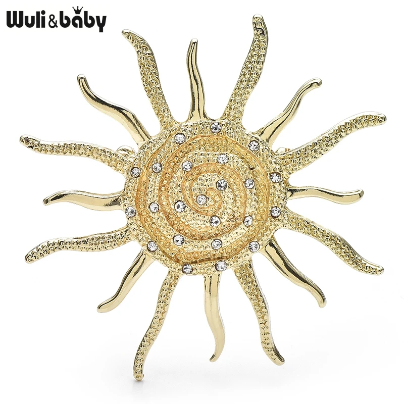 Wuli&baby Sun Flower Brooch Pins Crystal Snail Metal Badge 2 Colors Jewelry Accessory For Suit and Dress