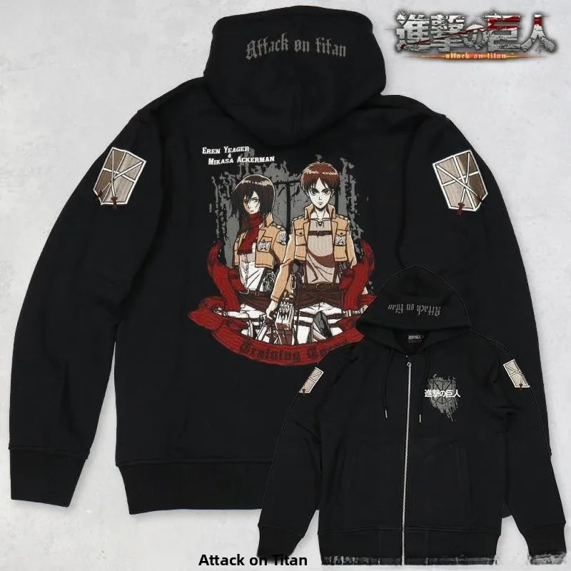 

Худи Attack on Titan с вышивкой, на молнии, из чистого хлопка, свободного кроя, молодежное, популярное, с длинным рукавом, осень-зима