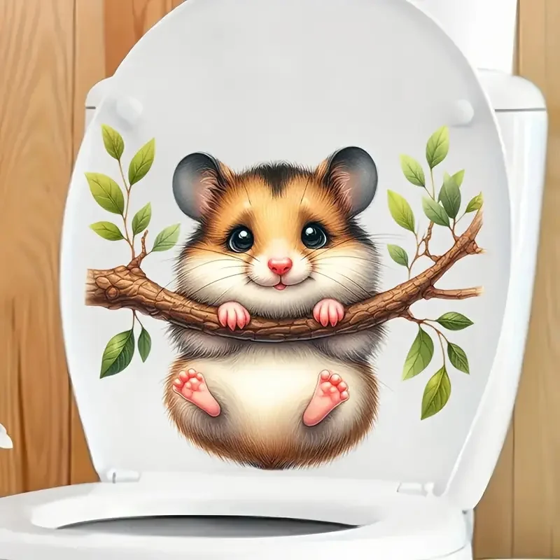

Cute Hamster Lying on a Branch Toilet Stickers, Bright Bathroom for Home Decoration, Vinyl Car Decals, Art Wall Paper, Poster