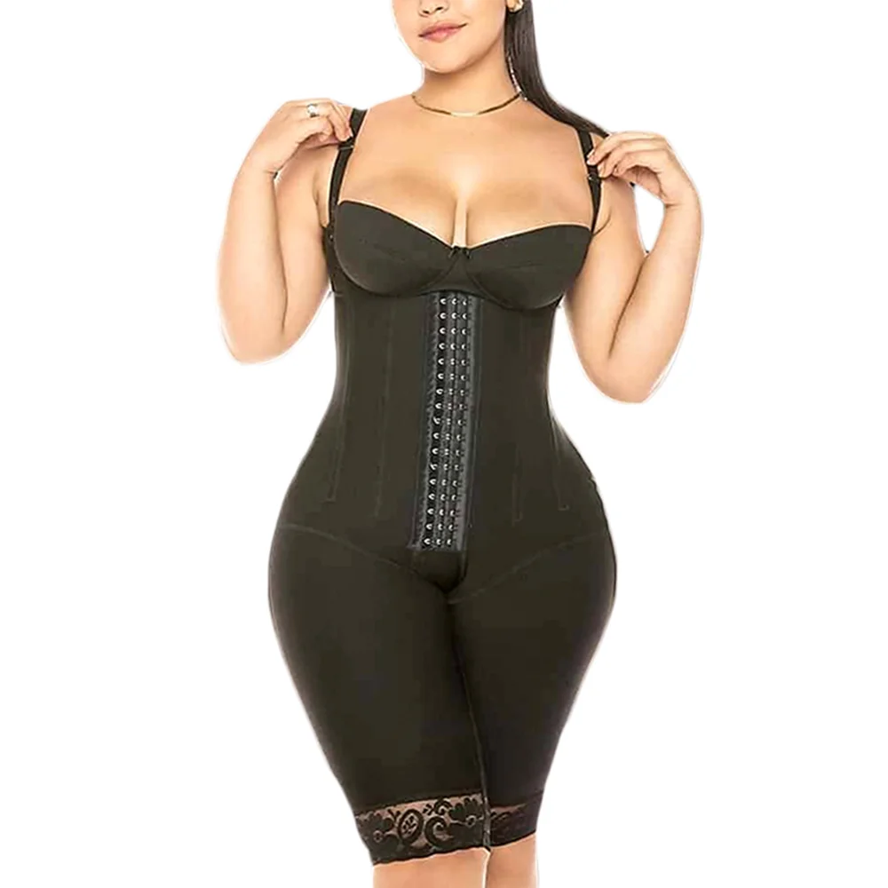 

Women Tummy Control Fajas Full Body Shaper Postpartum Bodysuit Waist Trainer Body Shaper Knee Length High Compression Hook Eye