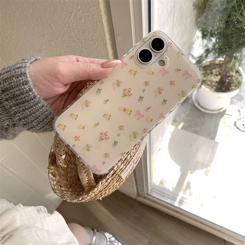Pink Yellow Small Floral Phone Case For Iphone 16Pro 16ProMax 13 14 15 16 Pro Max 13ProMax 15Pro 14Pro Cases Cover Fundas 2025