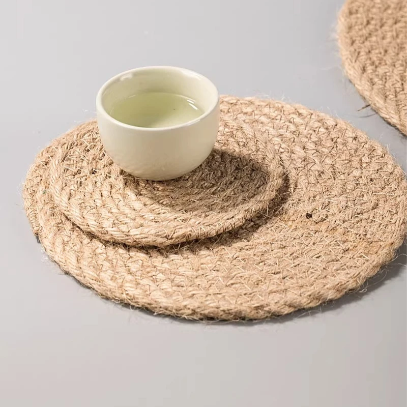 

LMM linen woven heat insulation mat anti-scalding placemat vegetable bowl household coaster straw weaving