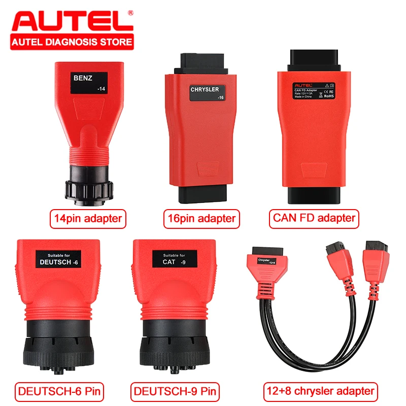 Autel Adapter, Benz 14pin/38pin, Chrysler 16pin & 12+8 Connector, Deutsch 6-Pin/ Deutsch 9-Pin Adapter, CAN FD Adapter