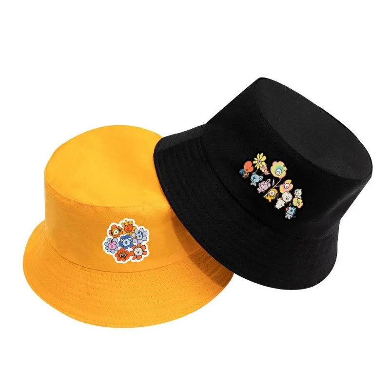 

New Korean BT21 Cute Cartoon High Beauty Canvas Hat for Parent Child Summer Fishing Hat Versatile Sunshade and Sunscreen