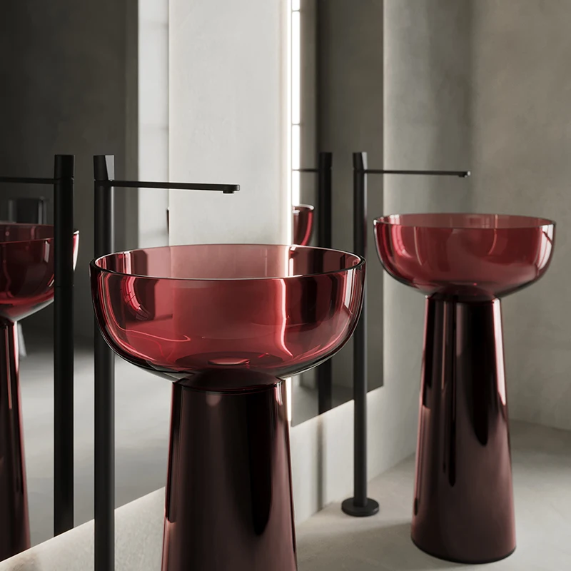 

Pedestal BasinFanwin Colorful Hotel Bathroom Freestanding Resin Pedestal Basin Transparent Washbasin Resin Clear Basin