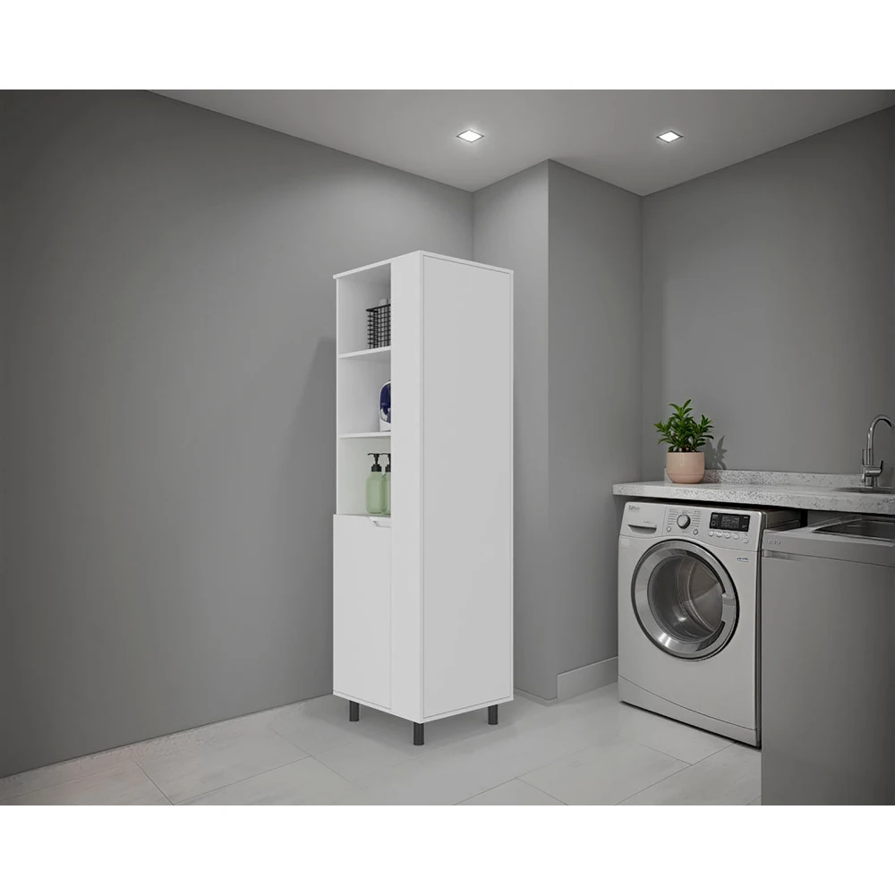 

White Cleaning Supplies Cabinet with Shelf and Tall Door