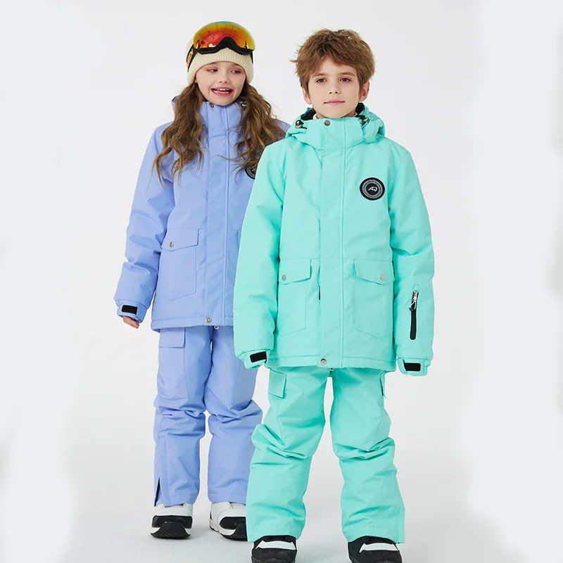 

STLF Children's Winter Outdoor Waterproof Warm Thickened Ski Suit Set Hooded Jacket and Pants for Boys Girls Snowboard Equipment