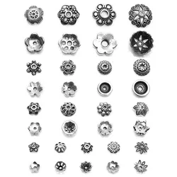 20/50/100Pcs Tibetan Antique Silver Color Flower Bead End Caps for Beads Jewelry Making Findings Needlework DIY Accessories