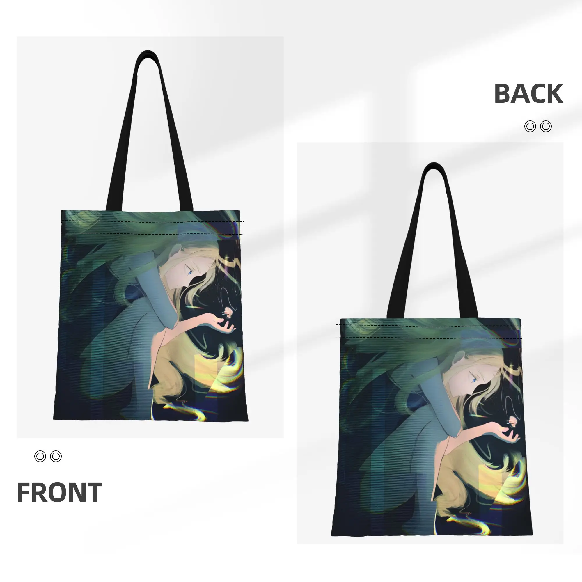 1PC Large Capacity Floating Ushio Art Summer Time Rendering Canvas Tote Bag Foldable Chic Pattern No Closed Design