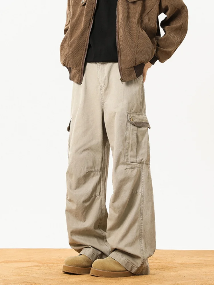 

Мужские рабочие брюки прямого кроя, свободные повседневные брюки в американском стиле, весенне-осенние длинные брюки