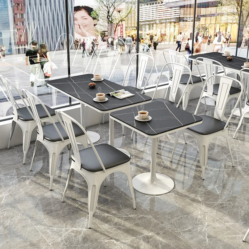 Modern Round Coffee Fast Food Shop Dining Room Set Furniture Metal Kitchen Dining Restaurant Table Sets