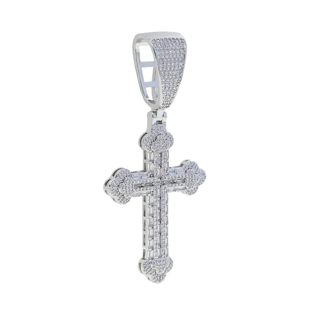 Iced Out Cross Necklace for Men Women Bling Silver Color Cubic Zirconia Charm With 15MM Cuban Link Chain Hip Hop Jewelry