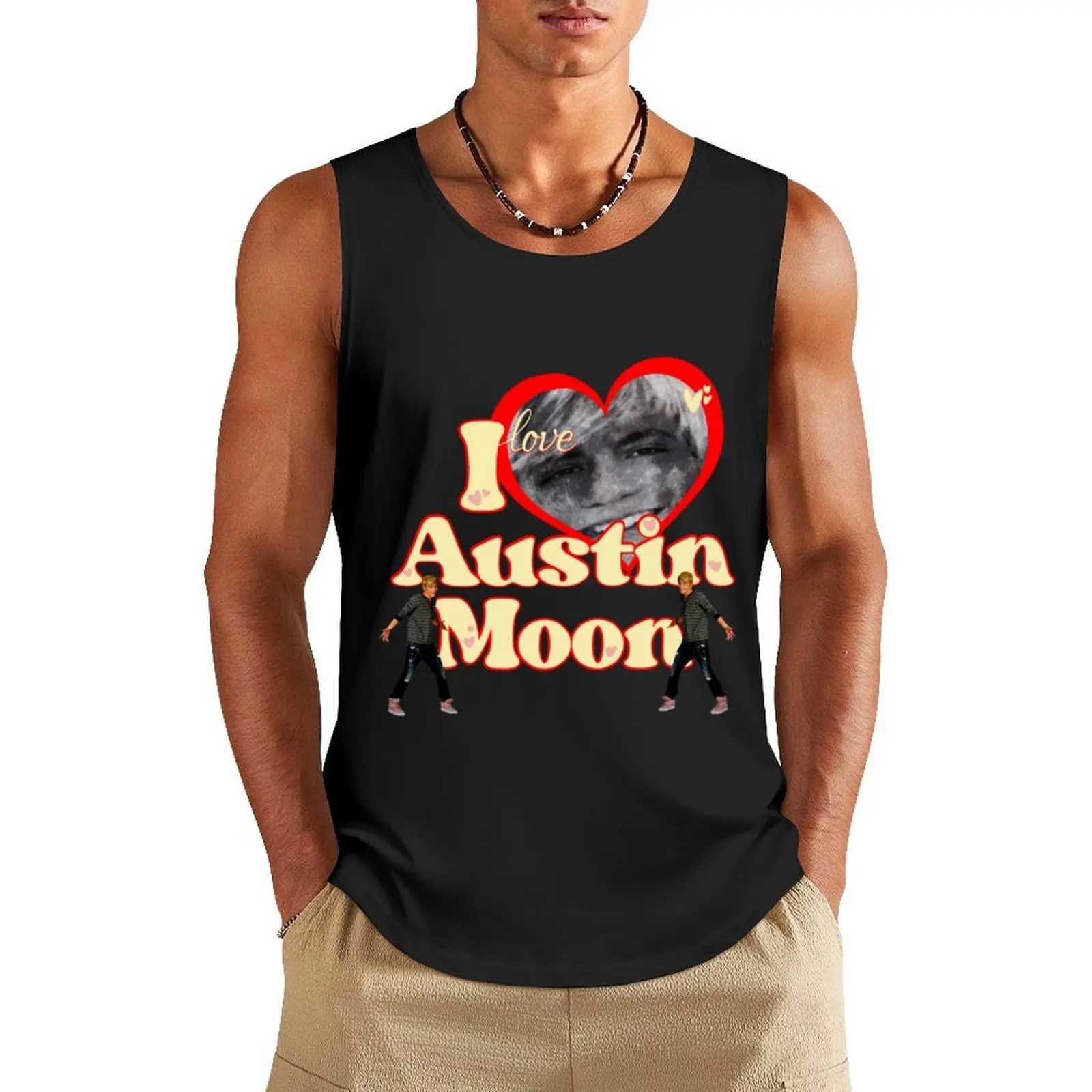 I Love Austin Moon Tank Top t-shirt Men's Gym wear Sports shirt man