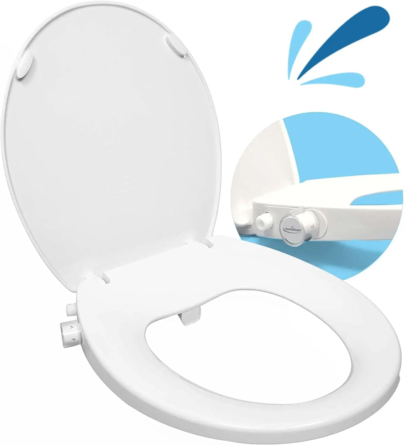 

Right Side Bidet Toilet Seat Round with Adjustable Self-Cleaning Nozzles, Attachment, T Adapter & Bottle - Non Electric