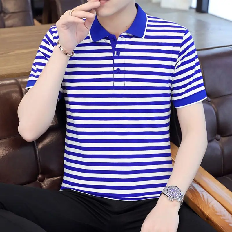 Armada Española Spanish Naval Sailor Striped Polo Shirts Sailor Telnyashka Short Sleeve Mens Cotton Stripe T-Shirt Breton Top