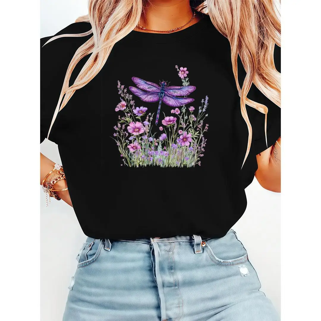 

"Dragonfly T-Shirt for Women | Watercolor Floral Graphic Tee | Cottagecore Aesthetic Nature Lover Gift"