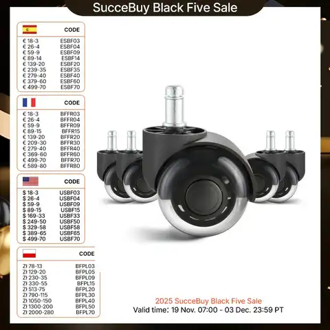 SucceBuy 2/3 inch Set of 5 Office Chair Wheels Replacement Computer Gaming Desk Universal Caster for Hardwood Floors and Carpet